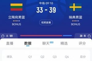 外線啞火！立陶宛半場全隊(duì)三分10投0中 落后瑞典6分