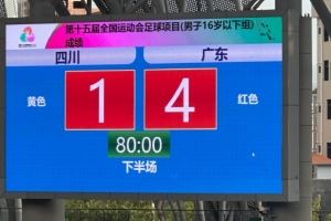 全運(yùn)會男足U16決賽第1輪：四川1-4廣東 遼寧0-2江蘇 陜西0-0浙江