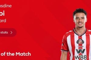 打進絕殺，英超官方：塔爾比當選桑德蘭2-1切爾西全場最佳球員